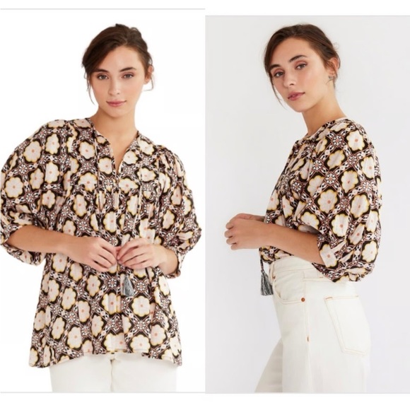 Mille Thalia Top in Merida Black Brown Cream Yellow Retro Floral XXS - Picture 14 of 14